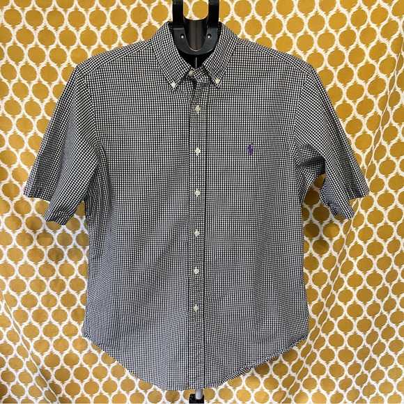 Polo Ralph Lauren Black & White Plaid Check Shirt Button Up Purple Pony 16 L - Picture 1 of 6